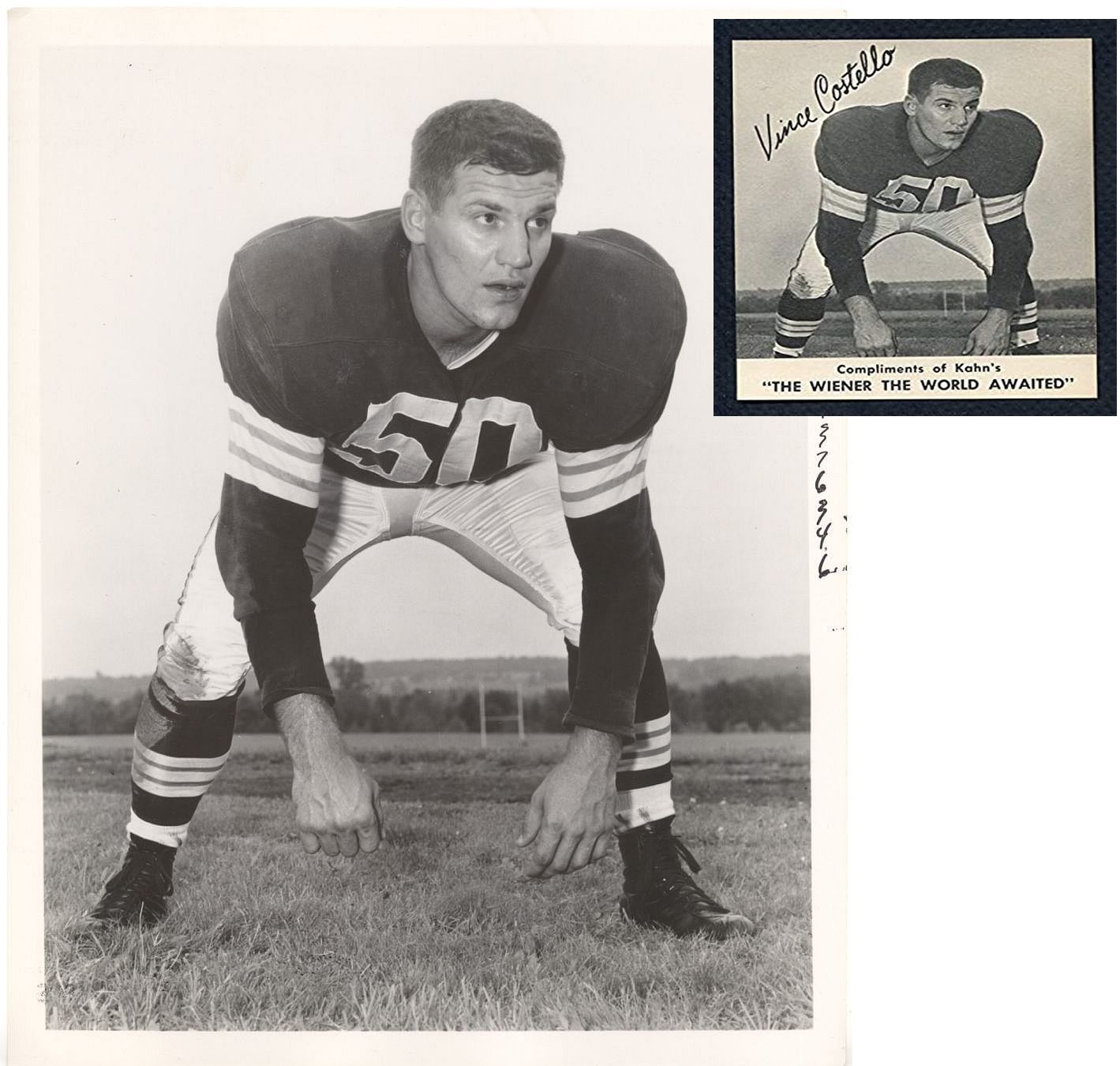 Vince Costello Cleveland Browns TYPE I original Photo Used for 1959 Kahn's Weiners Football Card
