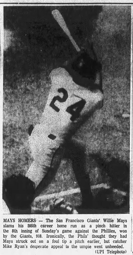 June 8, 1969 SF Giants vs Phillies Willie Mays HR #595 Ticket Stub
