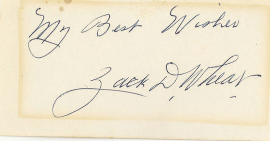 Zack Wheat Signed AUTO 4” x 2” Index Card Brooklyn Dodgers Baseball HOF D.1972